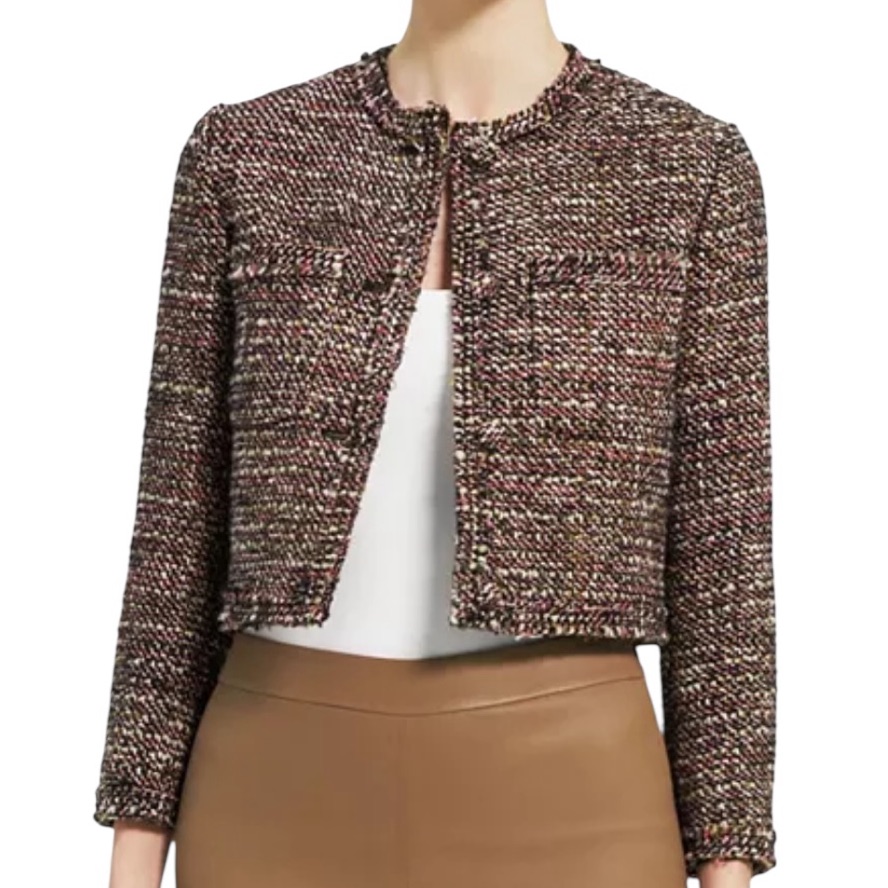 Theory Autumn Wool Blend Tweed Cropped Button Front Jacket 12